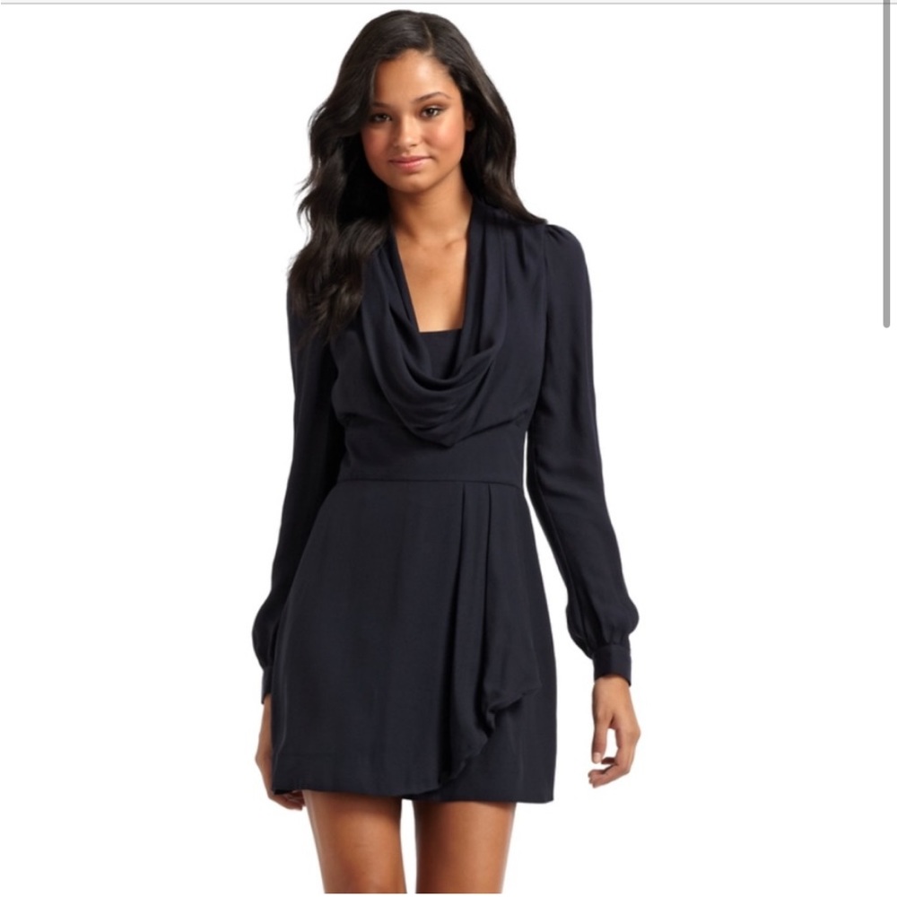 French Connection Navy Cowl Neck Dress with Sash